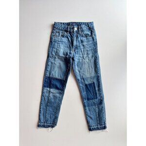 Girls' GAP Medium Indigo High Rise Slim Patchwork Girlfriend Jeans, Size 8